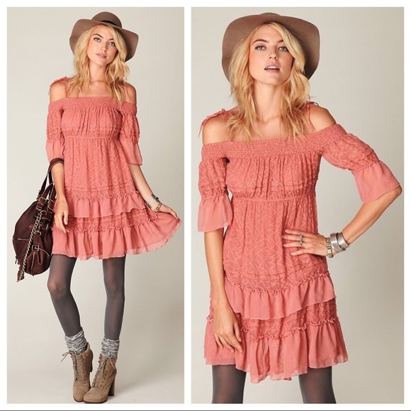 Free People Dresses & Skirts - Free People Pink Ruffled Off the Shoulder Dress